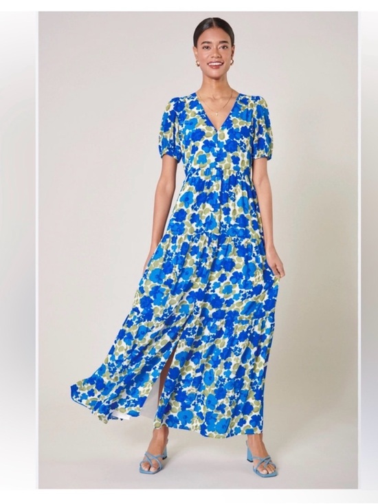 Sugarlips Dresses & Skirts - Sugarlips Vibrant Blue, White and Olive Floral Tiered Button Down Maxi Dress XL